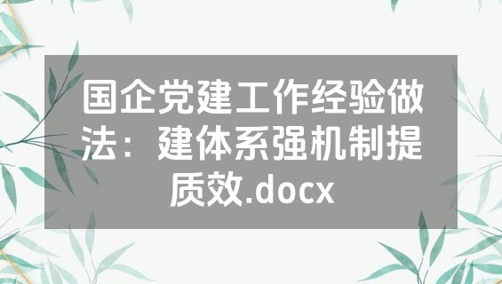 国企党建工作经验做法：建体系强机制提质效.docx