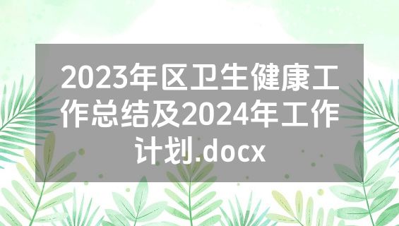 2023年区卫生健康工作总结及2024年工作计划.docx