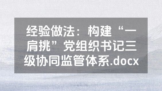 经验做法：构建“一肩挑”党组织书记三级协同监管体系.docx