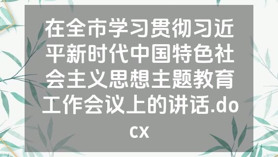 在全市学习贯彻习近平新时代中国特色社会主义思想主题教育工作会议上的讲话.docx