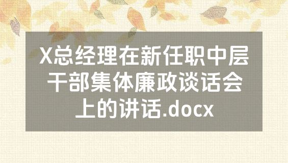 X总经理在新任职中层干部集体廉政谈话会上的讲话.docx