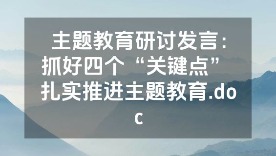 主题教育研讨发言：抓好四个“关键点” 扎实推进主题教育.doc