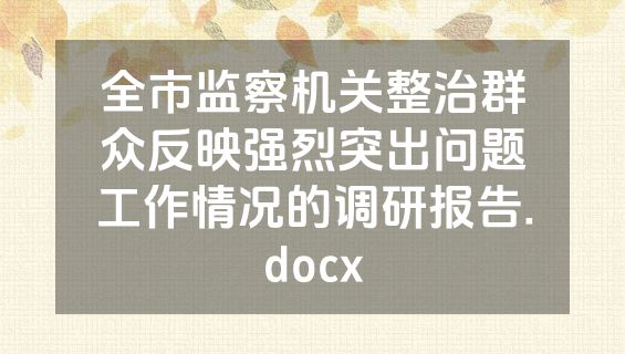 全市监察机关整治群众反映强烈突出问题工作情况的调研报告.docx