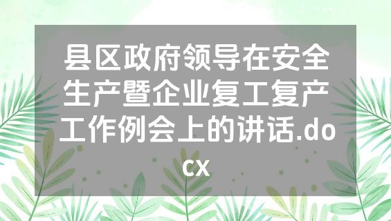 县区政府领导在安全生产暨企业复工复产工作例会上的讲话.docx
