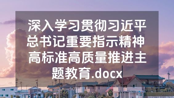 深入学习贯彻习近平总书记重要指示精神 高标准高质量推进主题教育.docx