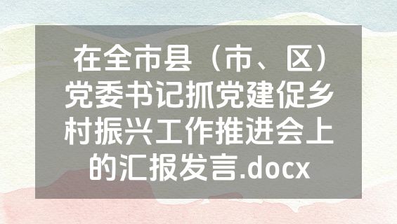 在全市县（市、区）党委书记抓党建促乡村振兴工作推进会上的汇报发言.docx
