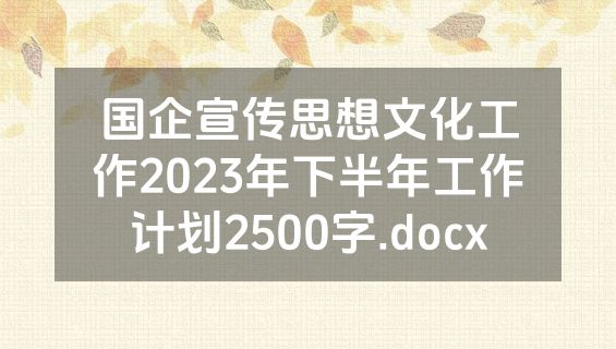 国企宣传思想文化工作2023年下半年工作计划2500字.docx