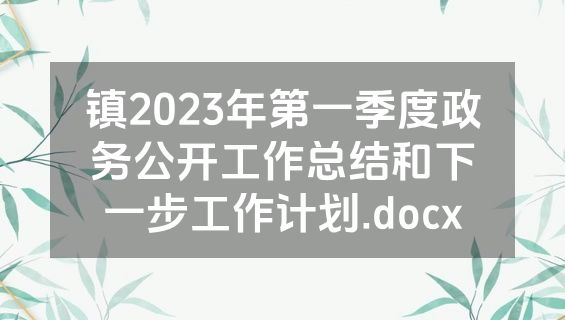镇2023年第一季度政务公开工作总结和下一步工作计划.docx