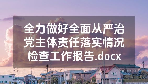 全力做好全面从严治党主体责任落实情况检查工作报告.docx