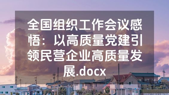 全国组织工作会议感悟：以高质量党建引领民营企业高质量发展.docx