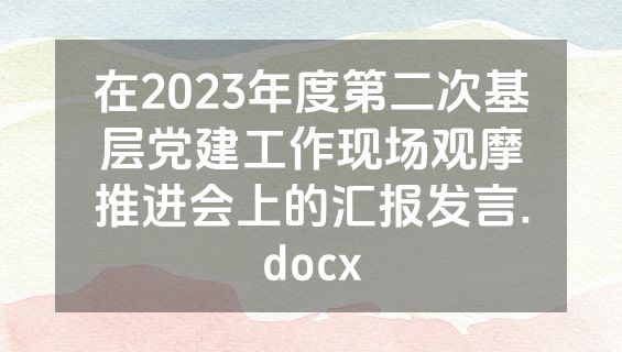 在2023年度第二次基层党建工作现场观摩推进会上的汇报发言.docx
