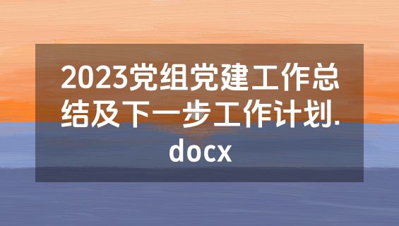 2023党组党建工作总结及下一步工作计划.docx