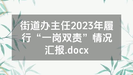 街道办主任2023年履行“一岗双责”情况汇报.docx