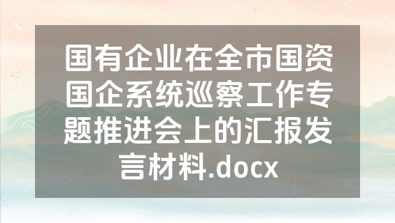 国有企业在全市国资国企系统巡察工作专题推进会上的汇报发言材料.docx
