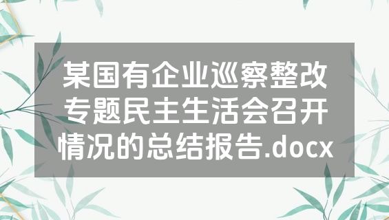 某国有企业巡察整改专题民主生活会召开情况的总结报告.docx