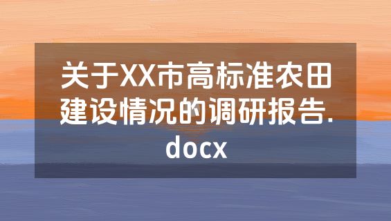关于XX市高标准农田建设情况的调研报告.docx
