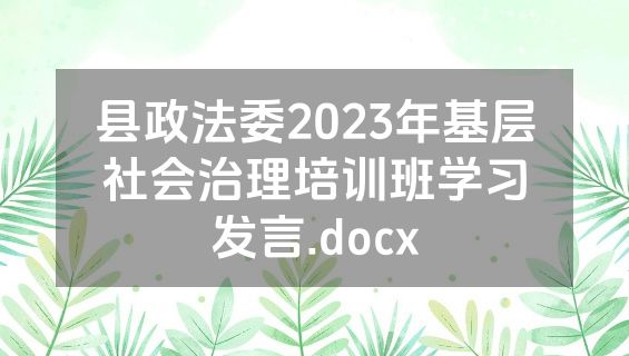 县政法委2023年基层社会治理培训班学习发言.docx
