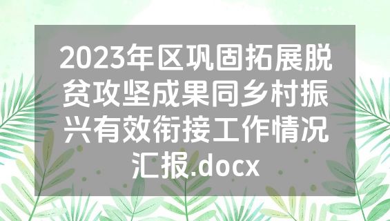 2023年区巩固拓展脱贫攻坚成果同乡村振兴有效衔接工作情况汇报.docx