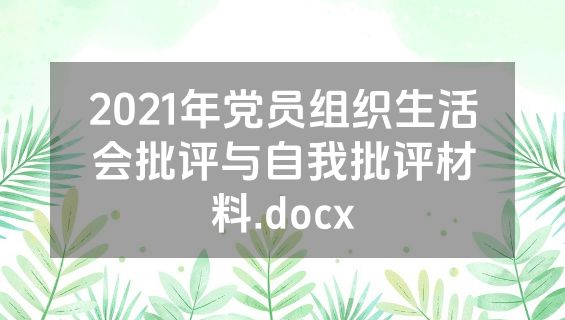 2021年党员组织生活会批评与自我批评材料.docx