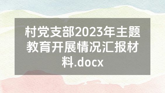村党支部2023年主题教育开展情况汇报材料.docx