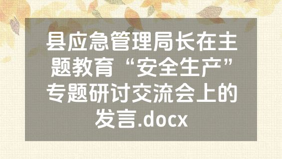 县应急管理局长在主题教育“安全生产”专题研讨交流会上的发言.docx