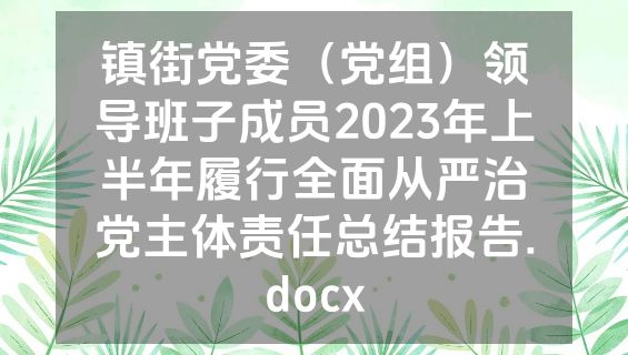 镇街党委（党组）领导班子成员2023年上半年履行全面从严治党主体责任总结报告.docx