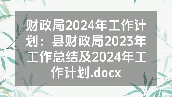 财政局2024年工作计划：县财政局2023年工作总结及2024年工作计划.docx