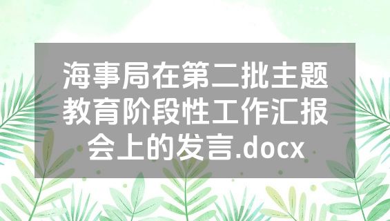 海事局在第二批主题教育阶段性工作汇报会上的发言.docx