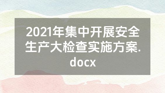 2021年集中开展安全生产大检查实施方案.docx