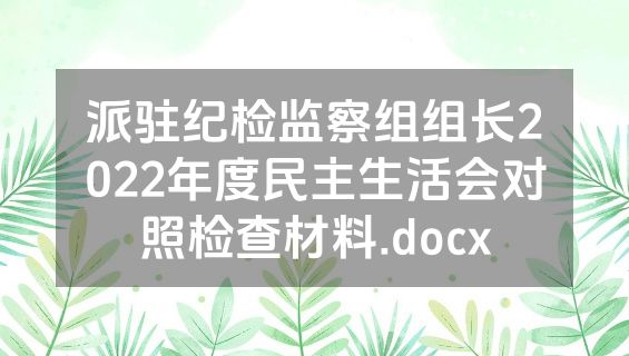派驻纪检监察组组长2022年度民主生活会对照检查材料.docx