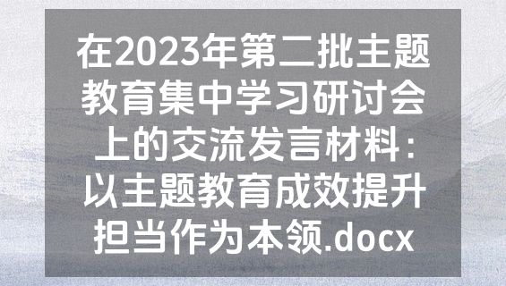 在2023年第二批主题教育集中学习研讨会上的交流发言材料：以主题教育成效提升担当作为本领.docx