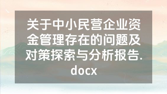 关于中小民营企业资金管理存在的问题及对策探索与分析报告.docx