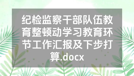 纪检监察干部队伍教育整顿动学习教育环节工作汇报及下步打算.docx