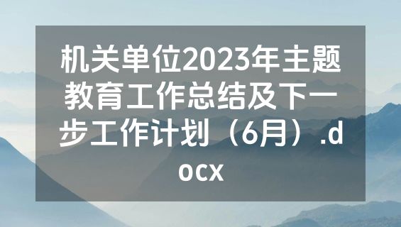 机关单位2023年主题教育工作总结及下一步工作计划（6月）.docx