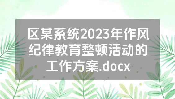 区某系统2023年作风纪律教育整顿活动的工作方案.docx