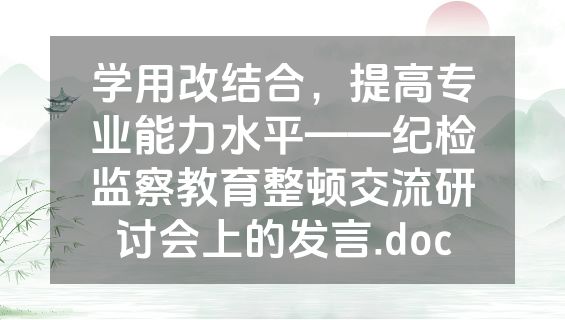 学用改结合，提高专业能力水平——纪检监察教育整顿交流研讨会上的发言.doc