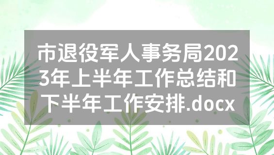 市退役军人事务局2023年上半年工作总结和下半年工作安排.docx