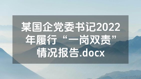 某国企党委书记2022年履行“一岗双责”情况报告.docx