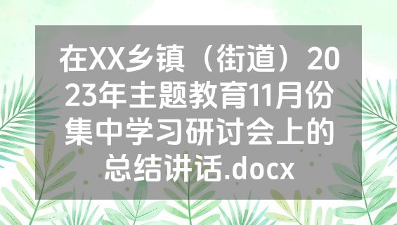 在XX乡镇（街道）2023年主题教育11月份集中学习研讨会上的总结讲话.docx