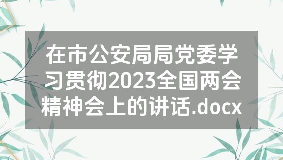 在市公安局局党委学习贯彻2023全国两会精神会上的讲话.docx