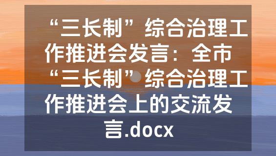 “三长制”综合治理工作推进会发言：全市“三长制”综合治理工作推进会上的交流发言.docx