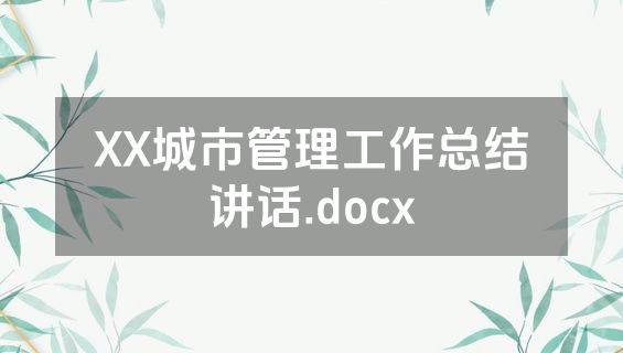 XX城市管理工作总结讲话.docx