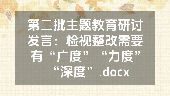 第二批主题教育研讨发言：检视整改需要有“广度”“力度”“深度”.docx