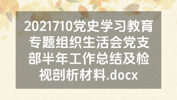 2021710党史学习教育专题组织生活会党支部半年工作总结及检视剖析材料.docx