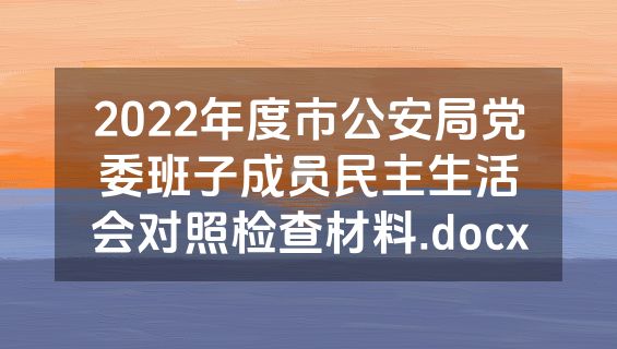 2022年度市公安局党委班子成员民主生活会对照检查材料.docx