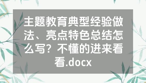 主题教育典型经验做法、亮点特色总结怎么写？不懂的进来看看.docx