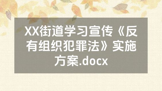 XX街道学习宣传《反有组织犯罪法》实施方案.docx