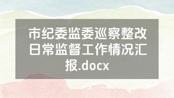 市纪委监委巡察整改日常监督工作情况汇报.docx