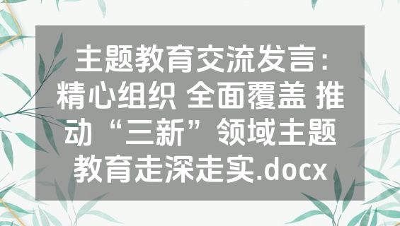 主题教育交流发言：精心组织 全面覆盖 推动“三新”领域主题教育走深走实.docx