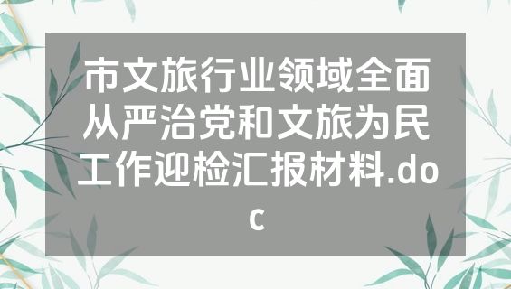 市文旅行业领域全面从严治党和文旅为民工作迎检汇报材料.doc